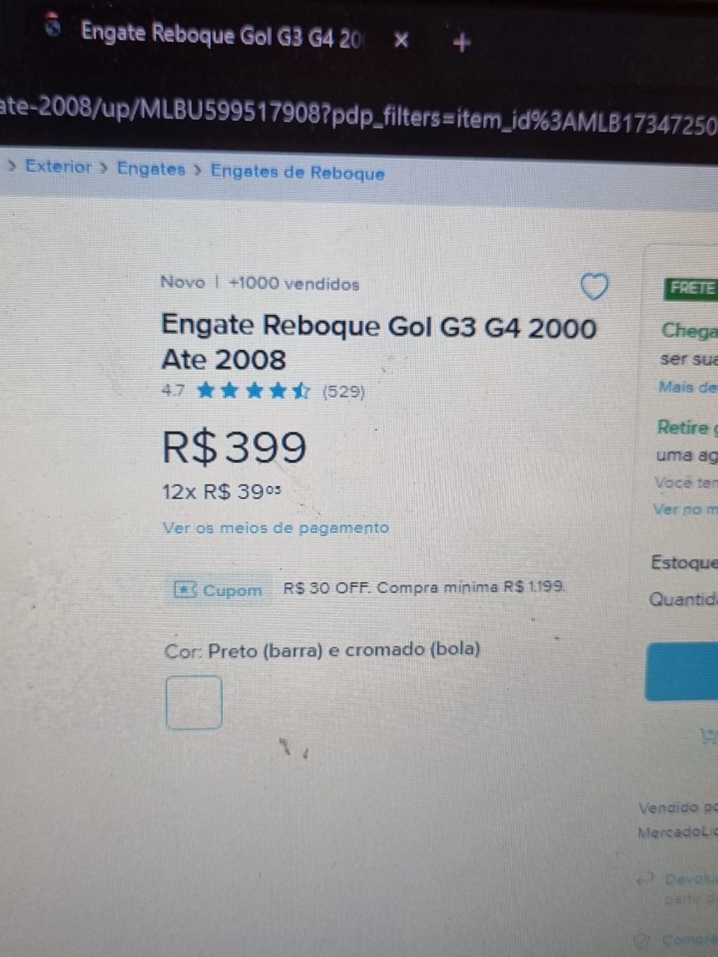 Engate de Reboque para Gol G3 e G4 até 2008