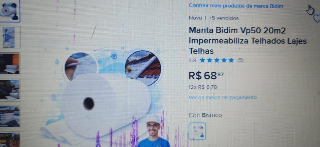 Manta Bidim Vp50 20m2 Impermeabiliza Telhados Lajes Telhas