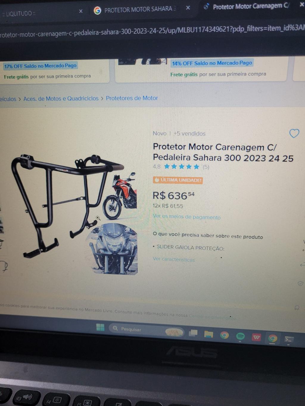 Protetor de motor e carenagem com pedaleira para moto Honda Sahara 300