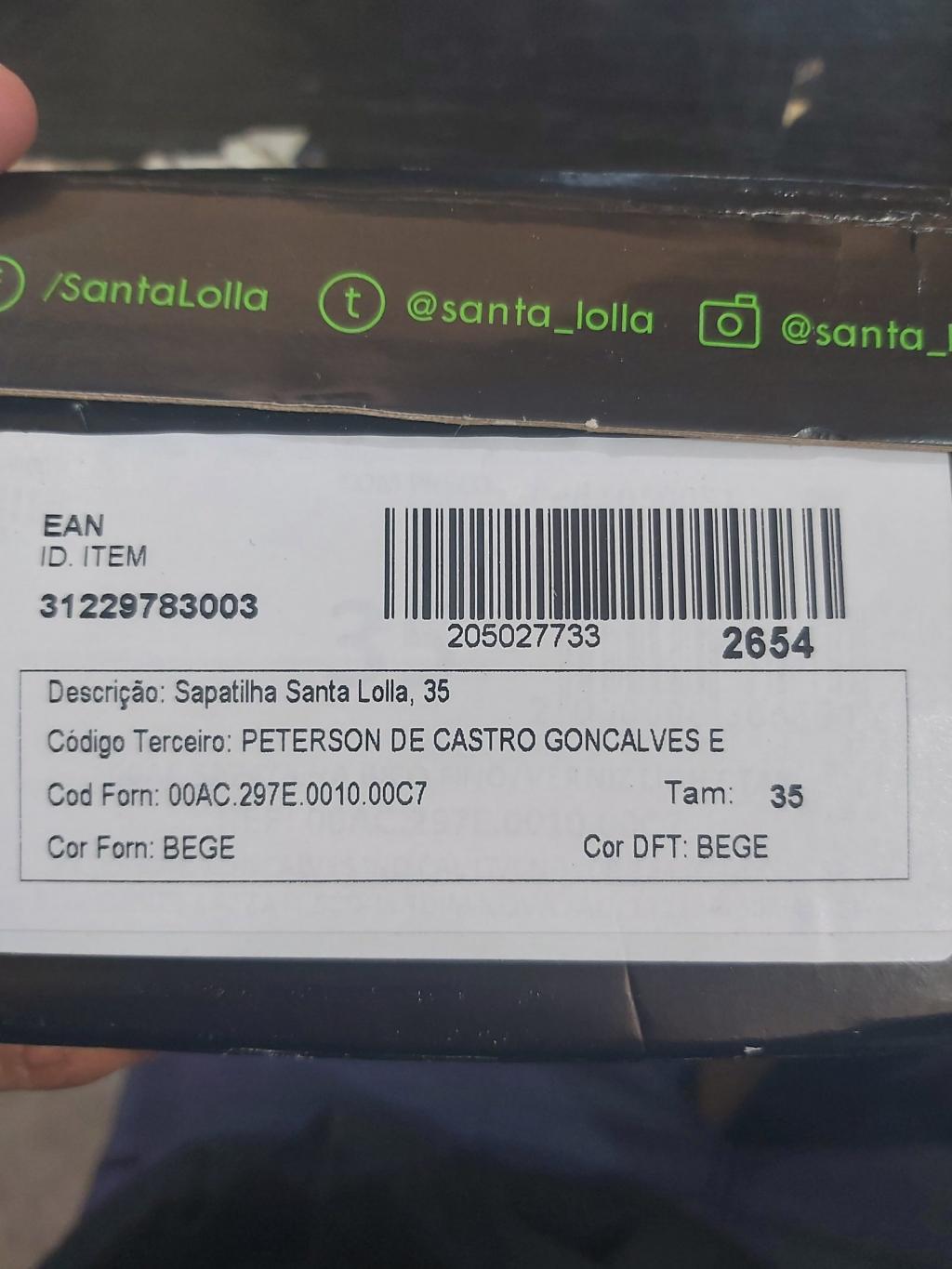 Sapatilha Santa Lolla, tamanho 35