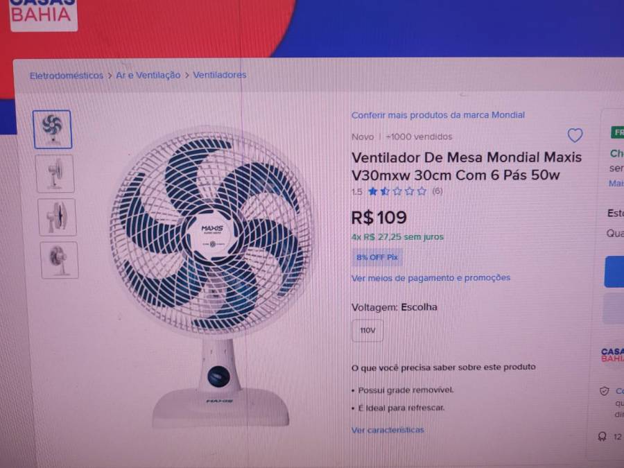 Ventilador de Mesa Mondial Maxis V30mxw 30cm 6 Pás 50w