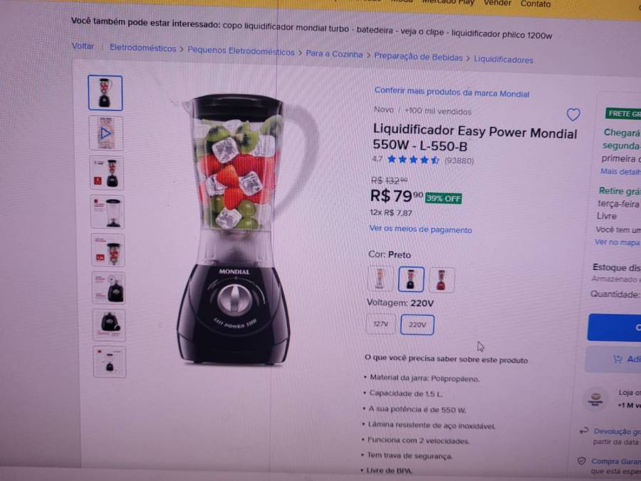 Liquidificador Easy Power Mondial 550W 220V
