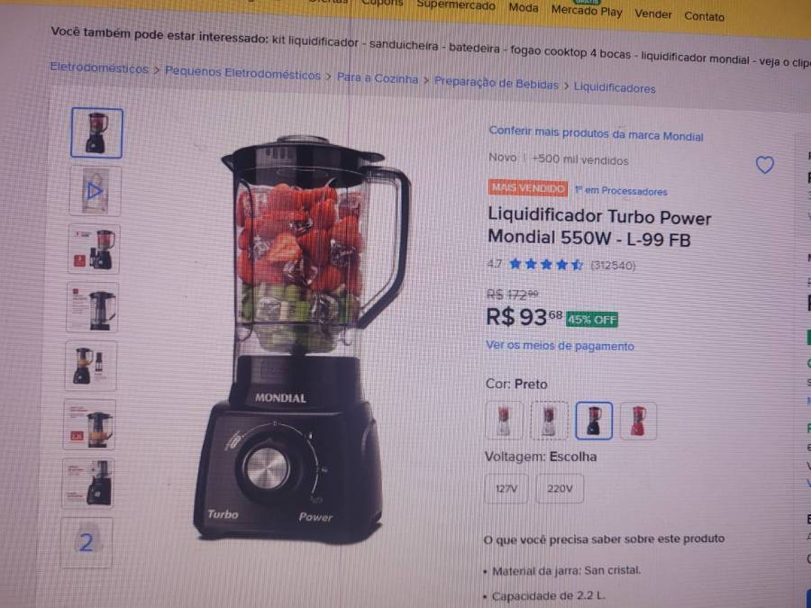 Liquidificador Turbo Power Mondial 550W - L-99 FB