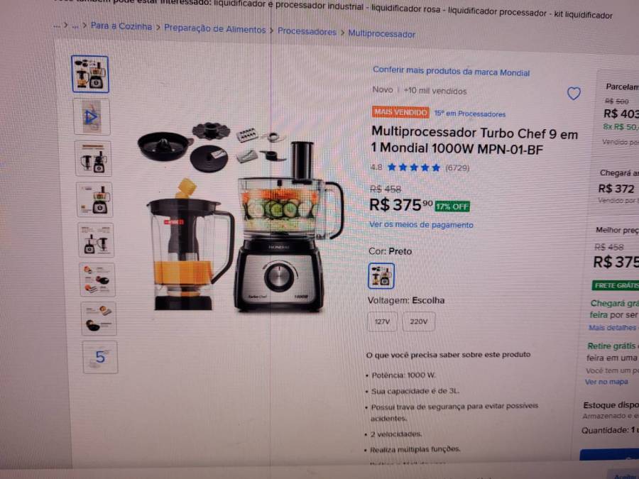 Multiprocessador Turbo Chef 9 em 1 Mondial 1000W MPN-01-BF