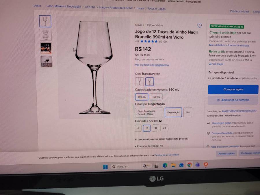 Jogo de 12 Taças de Vinho Nadir Brunello 390ml em Vidro