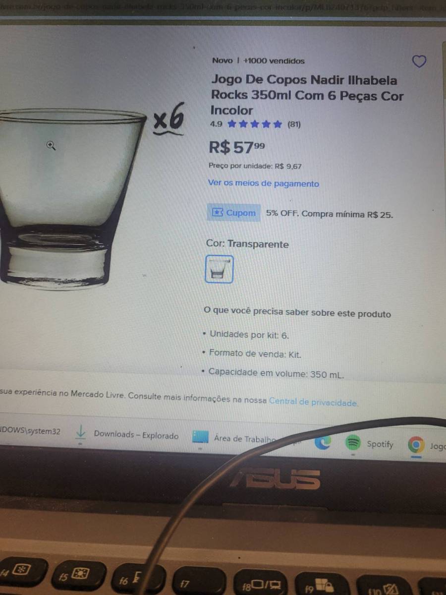 Jogo de Copos Nadir Ilhabela Rocks 350ml com 6 peças