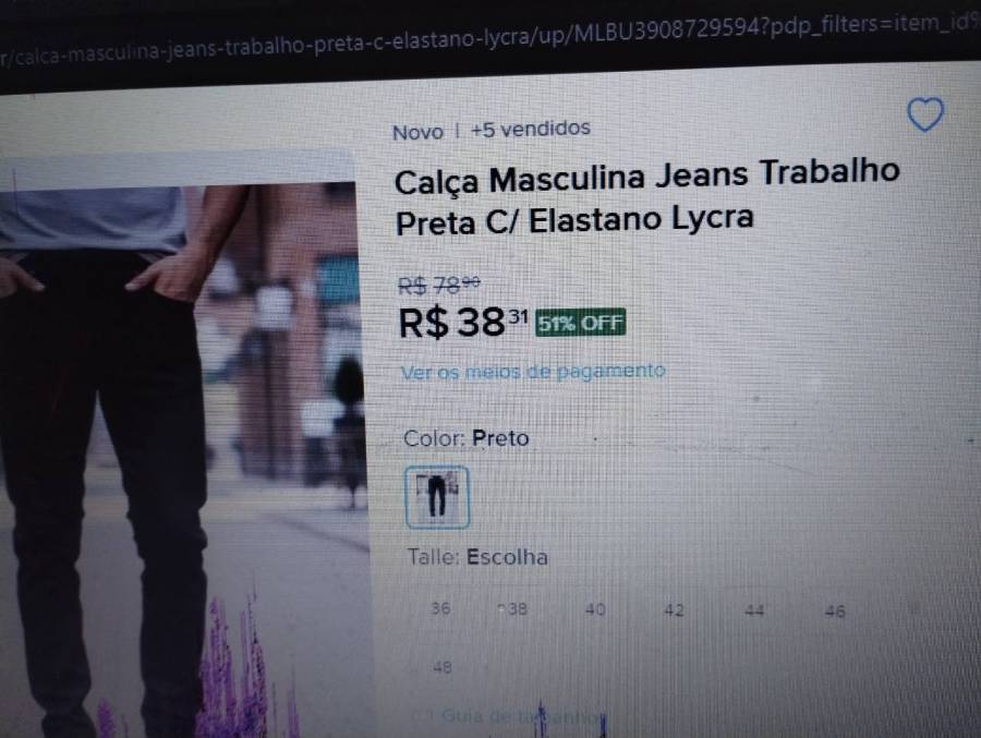 Calça Masculina Jeans Trabalho com Elastano Lycra