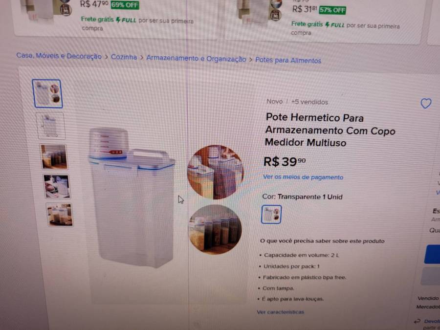 Pote Hermético para Armazenamento com Copo Medidor Multiuso