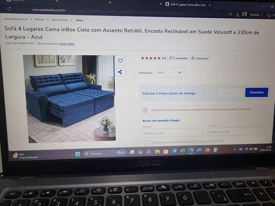 Sofá 4 Lugares Cama inBox Cielo com Assento Retrátil e Encosto Reclinável
