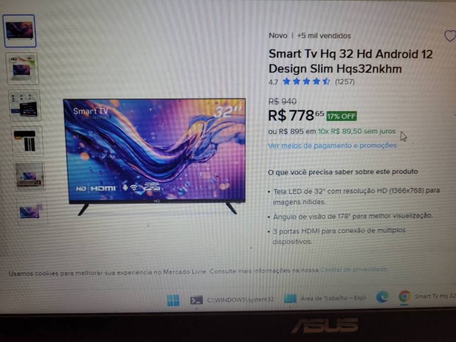 Smart TV HQ 32" HD Android 12 Design Slim Hqs32nkhm