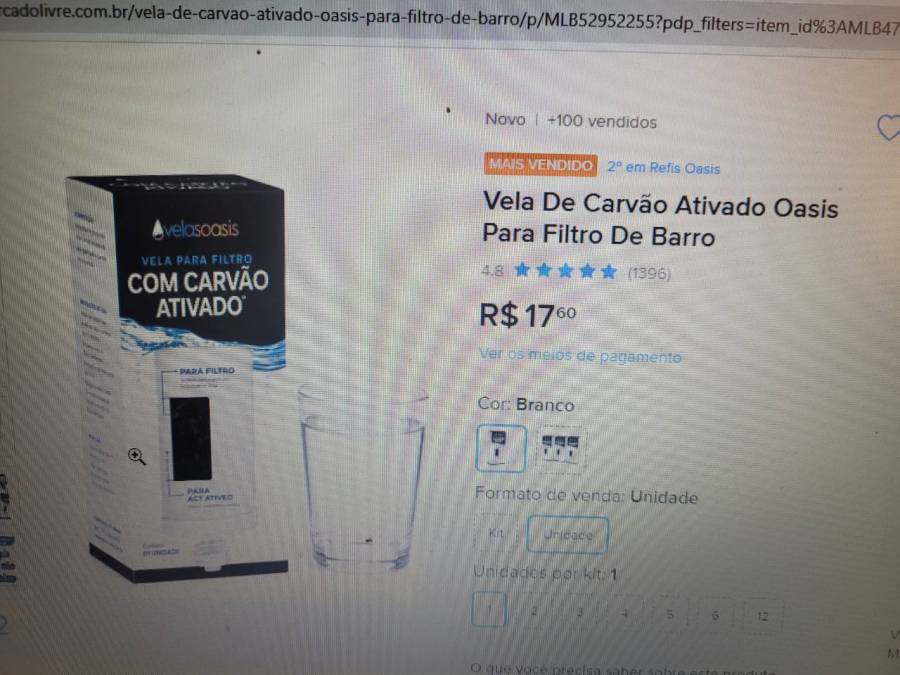 Vela para filtro com carvão ativado
