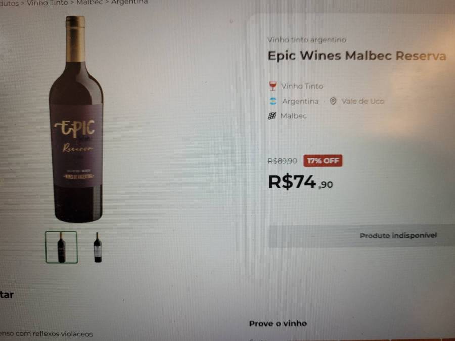 Vinho tinto argentino Epic Wines Malbec Reserva