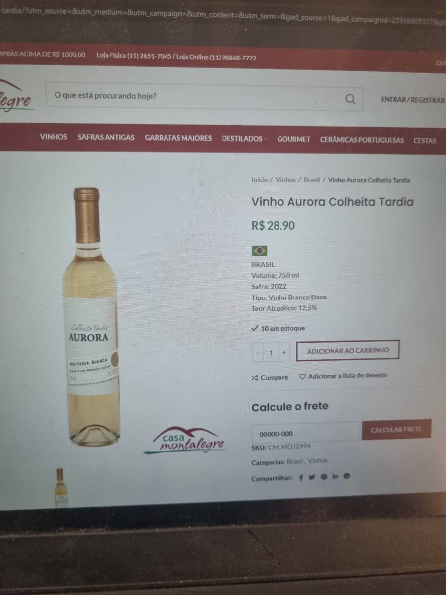 Vinho Aurora Colheita Tardia