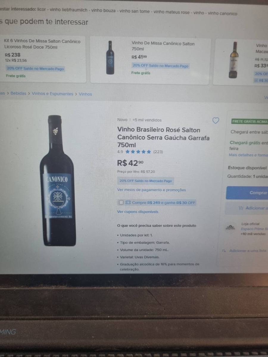 Vinho Brasileiro Rosé Salton Canônico Serra Gaúcha Garrafa 750ml