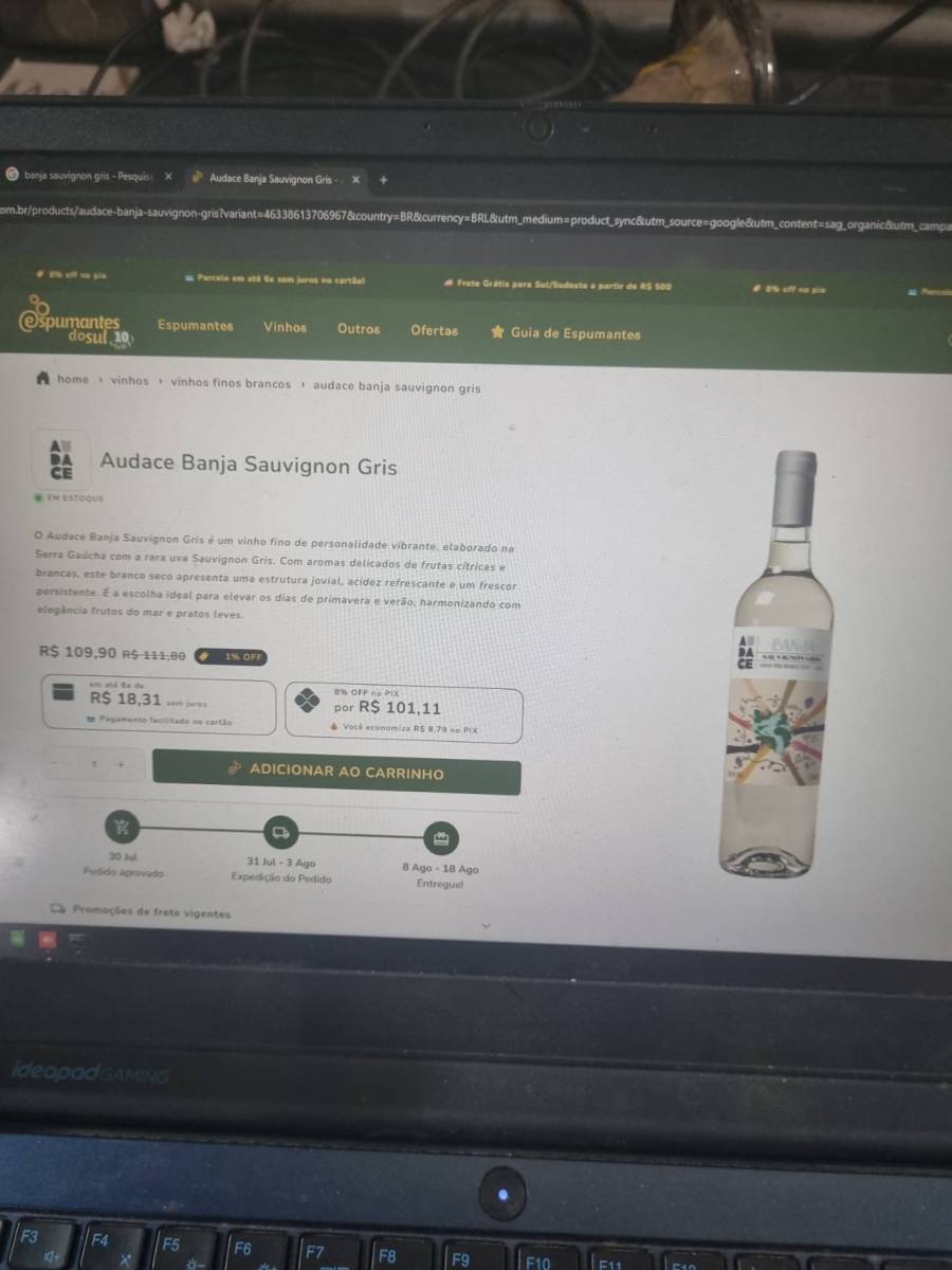 Vinho branco Audace Banja Sauvignon Gris