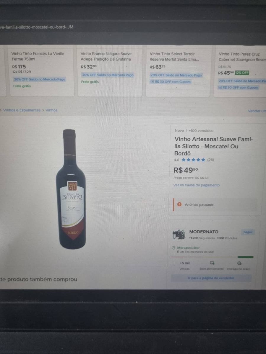 Vinho Artesanal Suave Família Silotto - Moscatel Ou Bordô