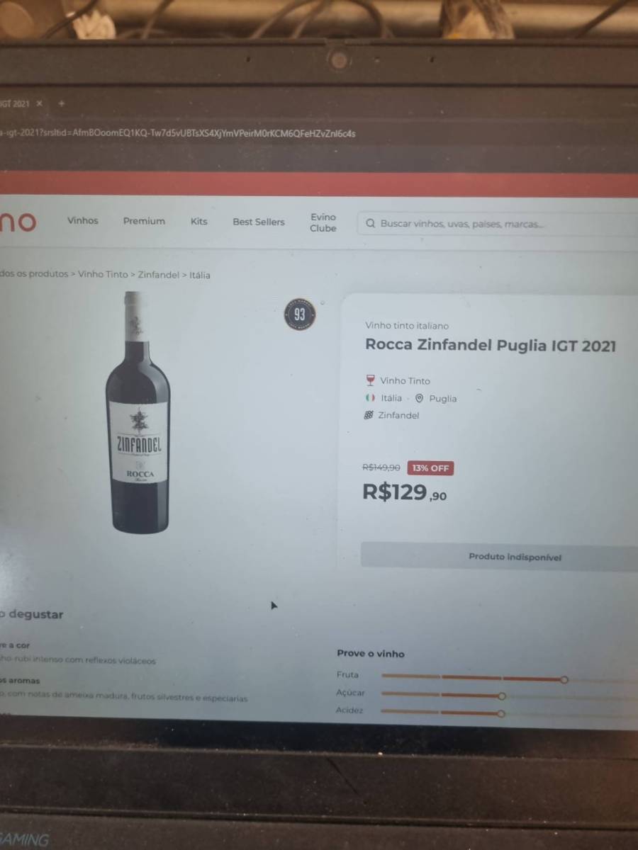 Vinho tinto italiano Rocca Zinfandel Puglia IGT 2021