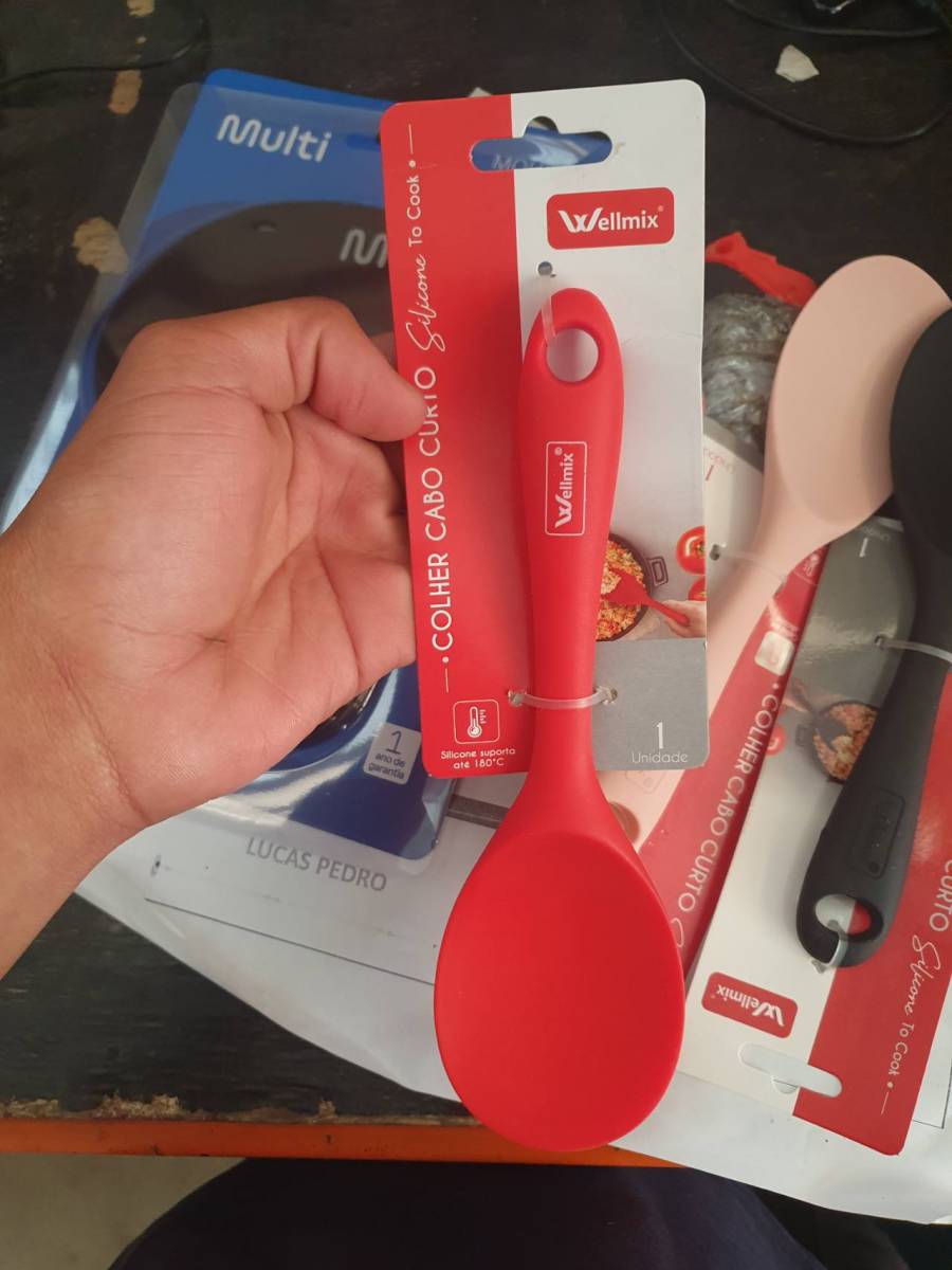 Colher cabo curto de silicone para cozinha