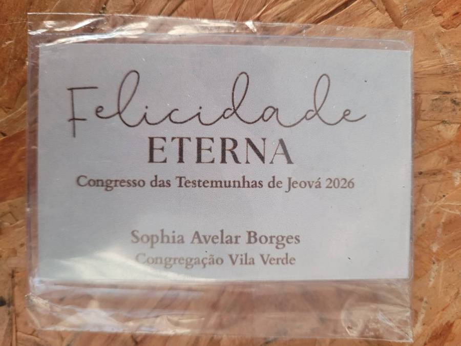Cartão comemorativo 'Felicidade Eterna' Congresso das Testemunhas de Jeová 2026