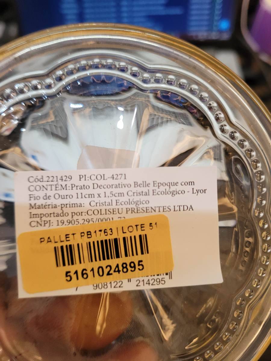 Prato Decorativo Belle Epoque com Fio de Ouro 11cm x 1,5cm Cristal Ecológico
