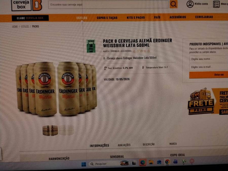 Pack 8 cervejas alemã Erdinger Weissbier lata 500ml