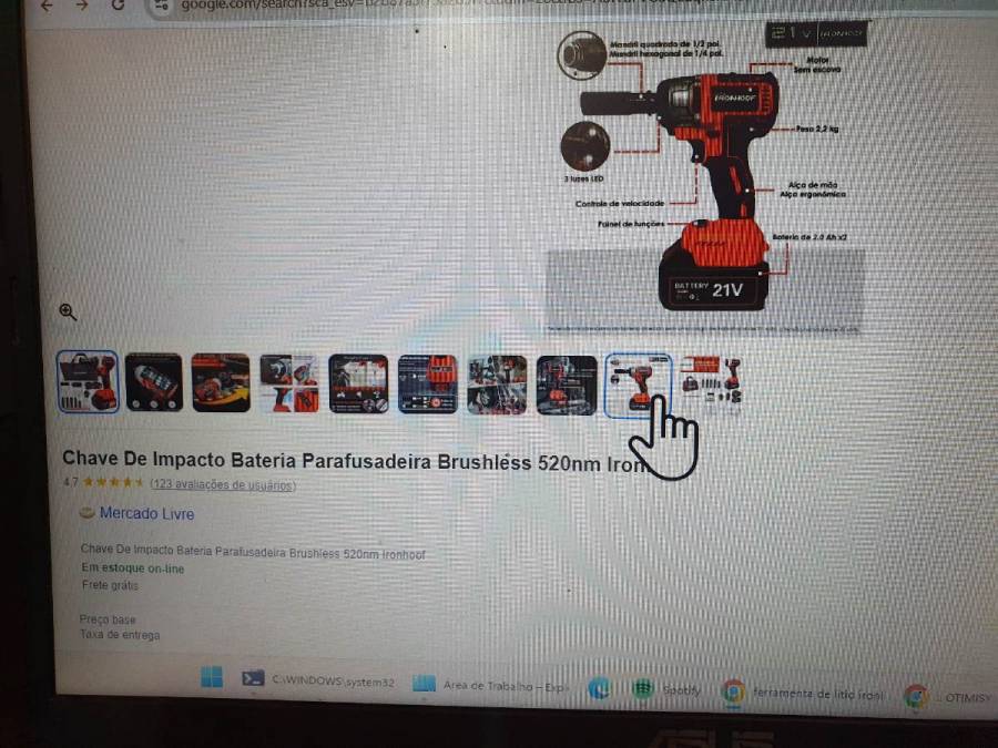 Chave de Impacto Bateria Parafusadeira Brushless 520nm
