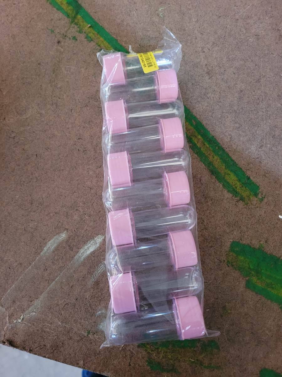 Kit com 10 potes plásticos transparentes com tampa rosa