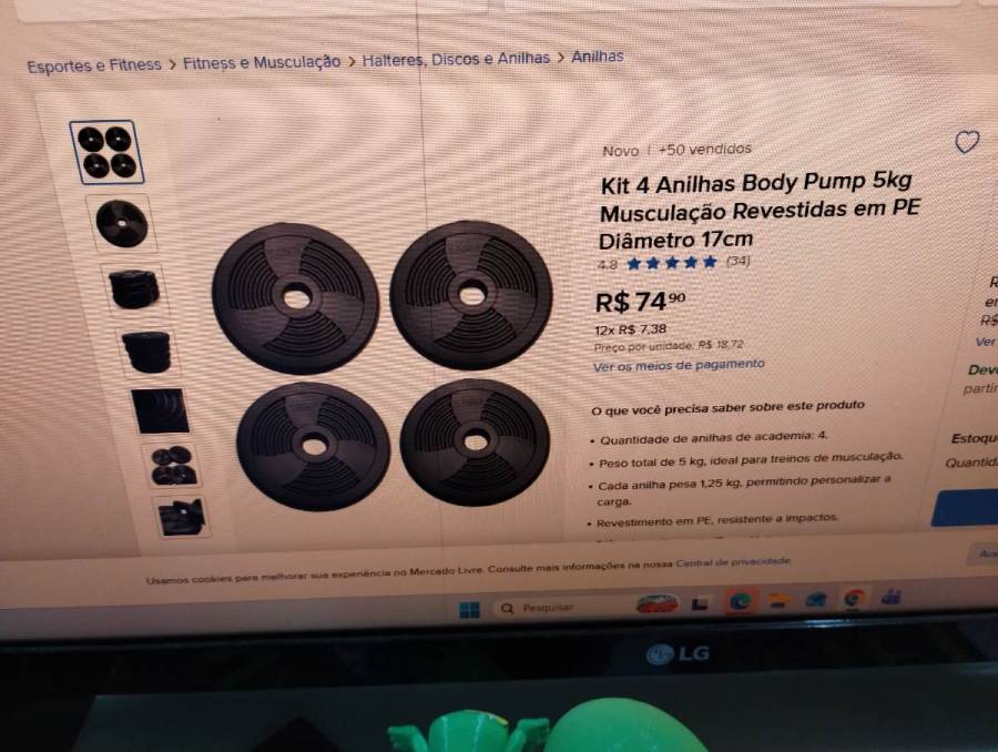 Kit 2 Anilhas Body Pump 5kg Musculação Revestidas em PE