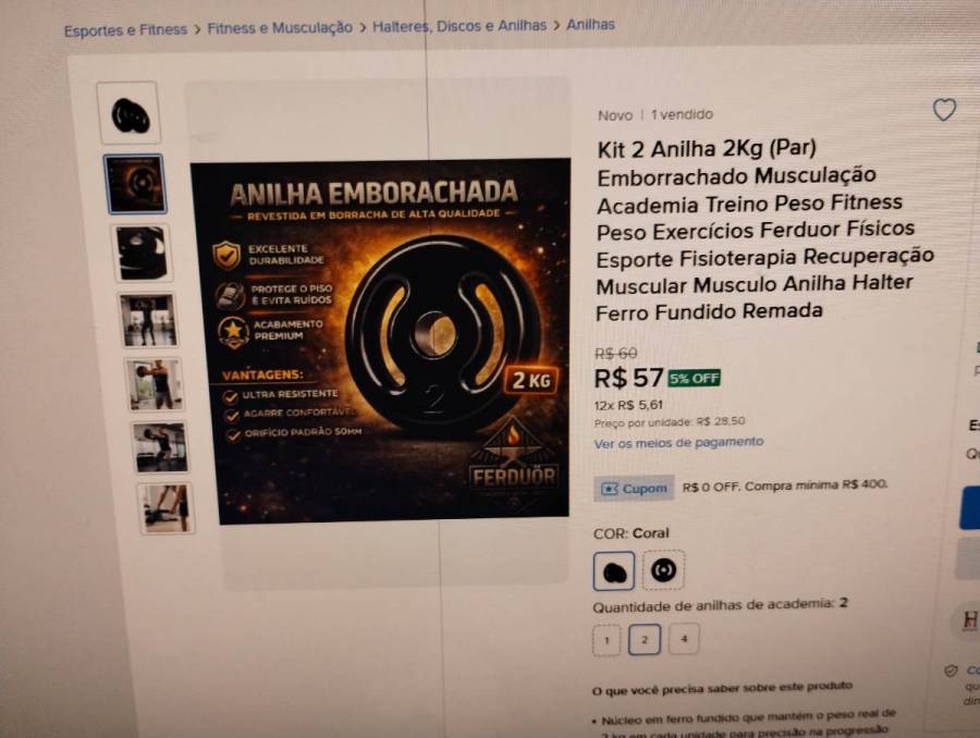 Kit 2 Anilha 2Kg Emborrachado para Musculação