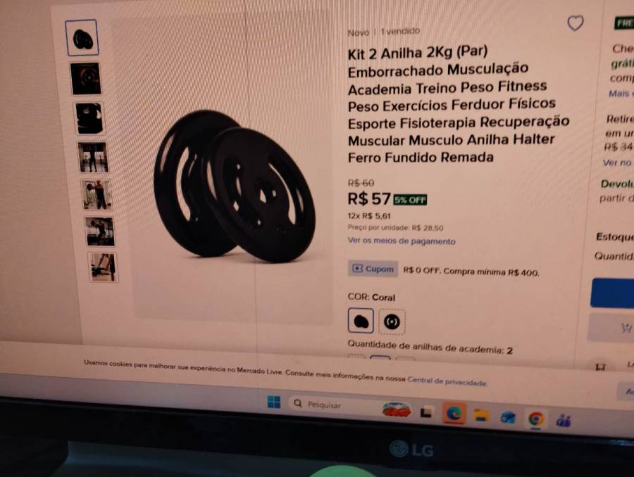 Kit 2 Anilha 2Kg (Par) Emborrachado para Musculação