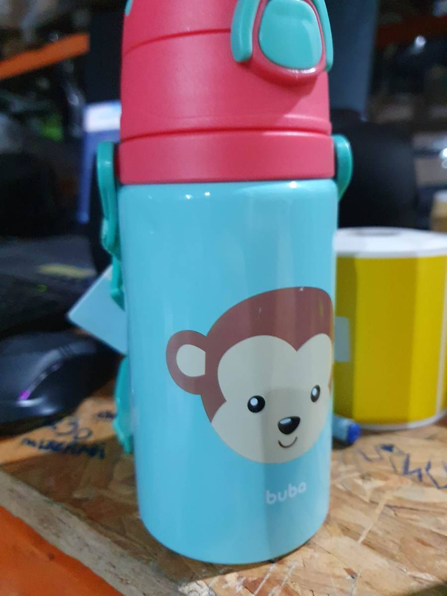 Garrafinha de alumínio infantil com estampa de macaco
