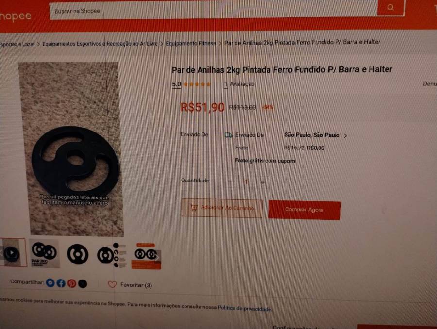 Par de Anilhas 2kg Pintada Ferro Fundido para Barra e Halter