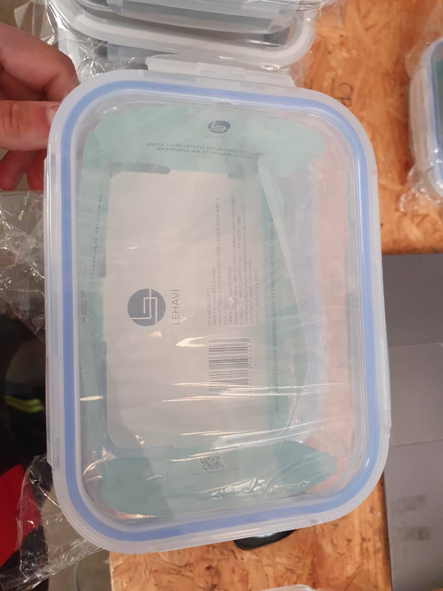 Pote hermético de borossilicato retangular com tampa vedante
