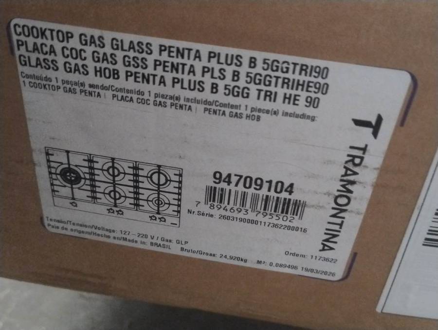 Cooktop a gás de vidro Penta Plus B 5GG TRI 90