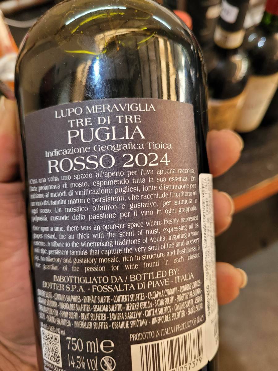 Vinho tinto italiano Lupo Meraviglia Tre di Tre Puglia Rosso 2024