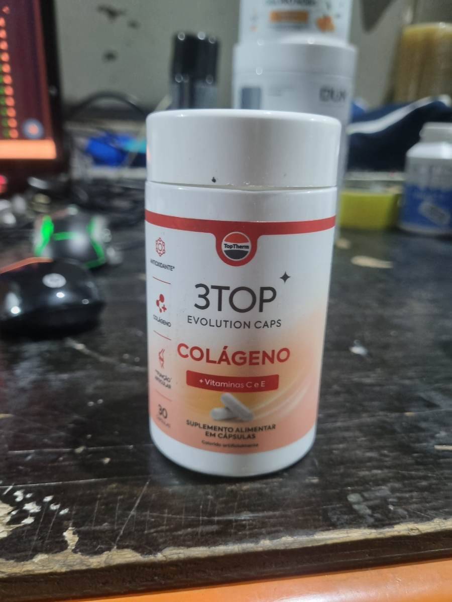 Suplemento alimentar em cápsulas de colágeno com vitaminas C e E