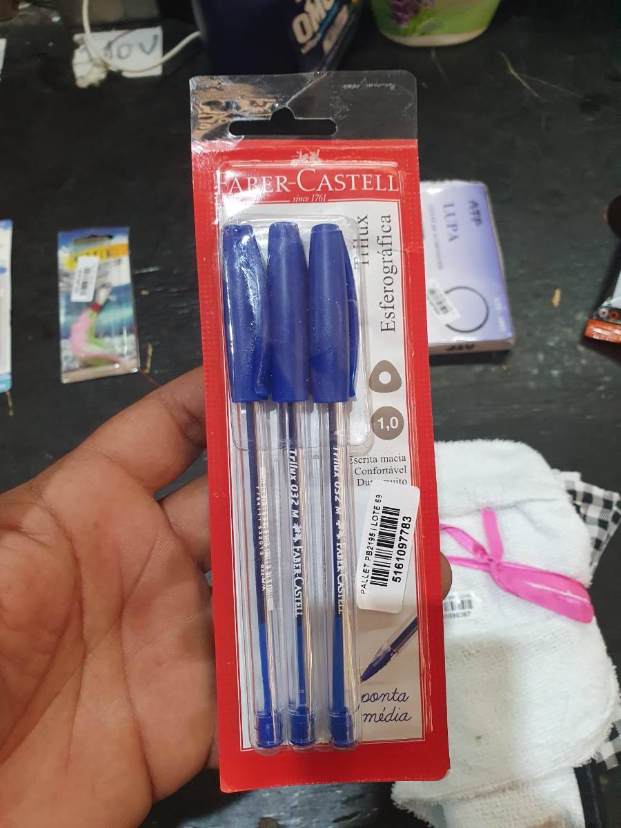 Caneta esferográfica azul Faber-Castell Trilux 1.0 ponta média 3 unidades