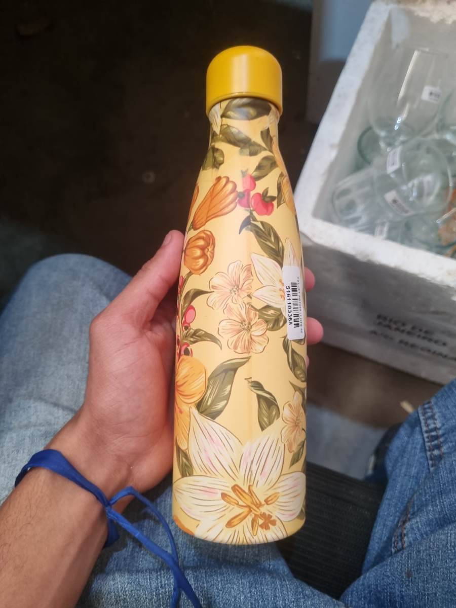 Garrafa térmica floral amarela